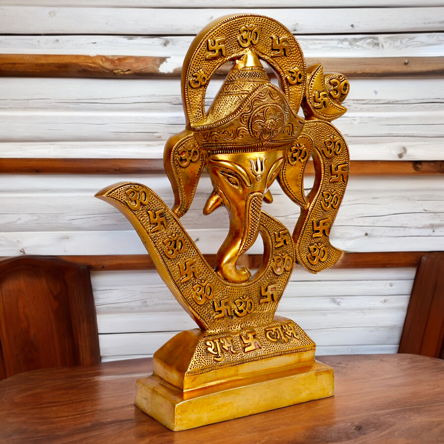 Solid Brass Ganesha Ganpati Face with Om idol - 13.5 inches Nikuressence