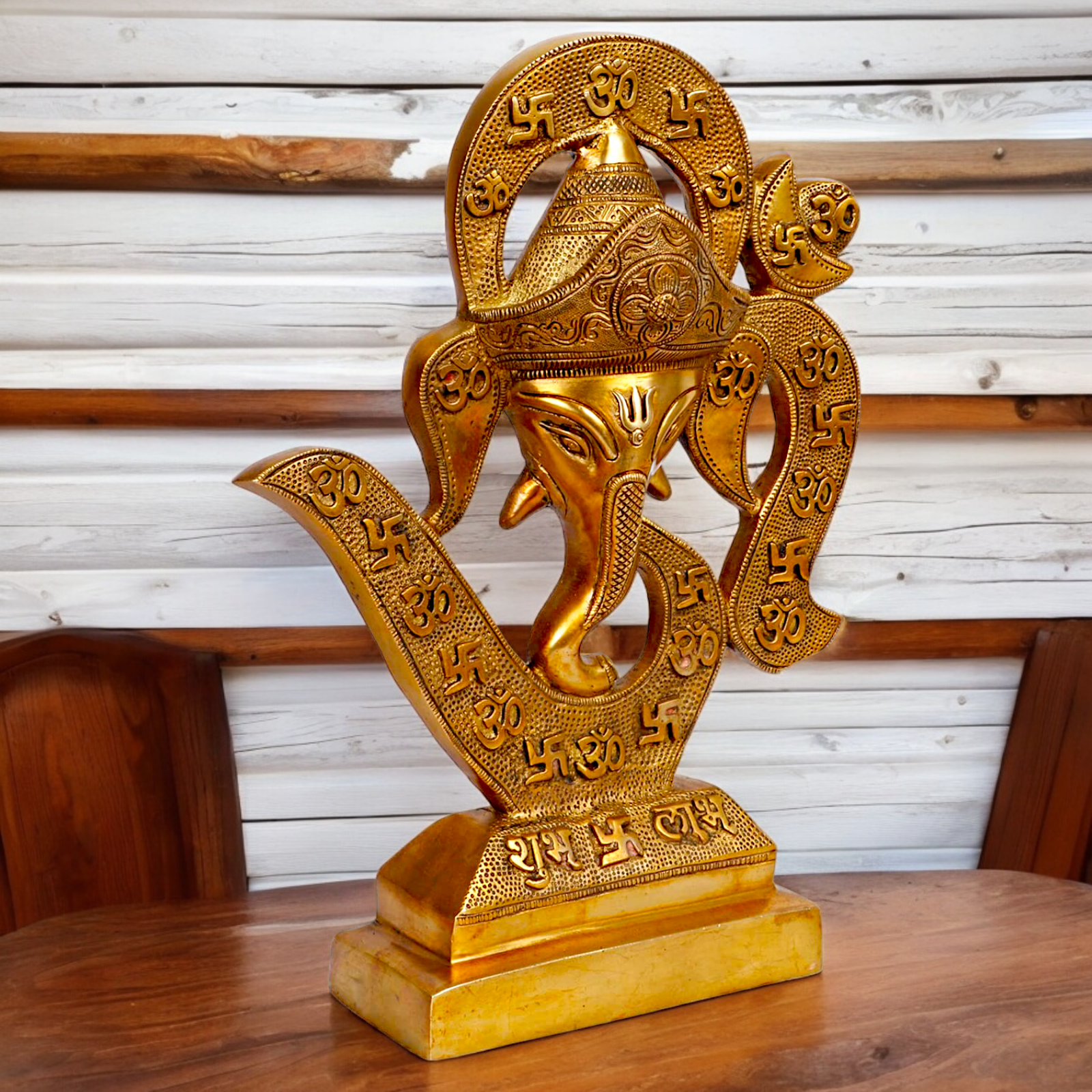 Solid Brass Ganesha Ganpati Face with Om idol - 13.5 inches Nikuressence
