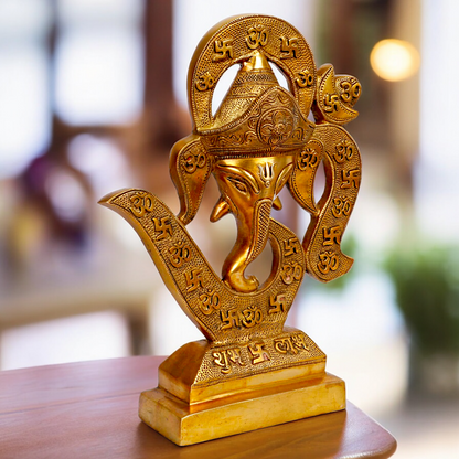 Solid Brass Ganesha Ganpati Face with Om idol - 13.5 inches Nikuressence