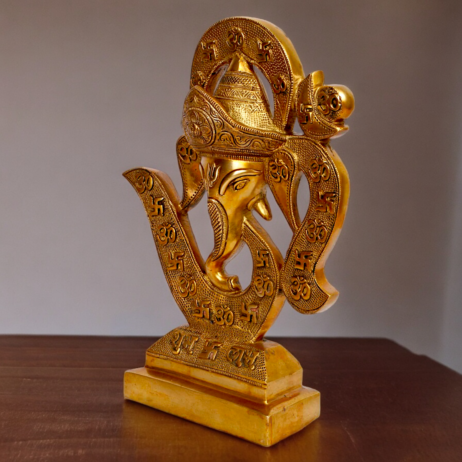 Solid Brass Ganesha Ganpati Face with Om idol - 13.5 inches Nikuressence