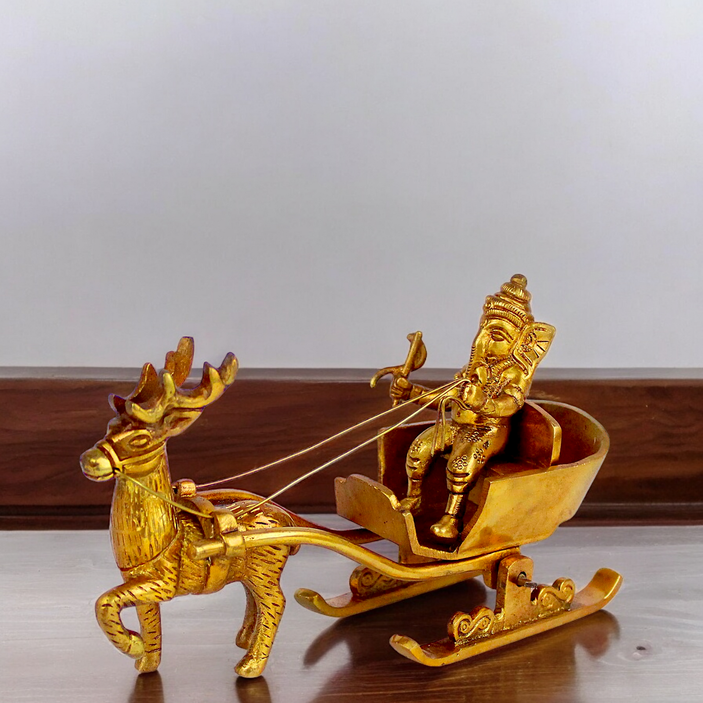 Solid Brass Ganesh Sitting deer Rath idol - 7 inches Nikuressence