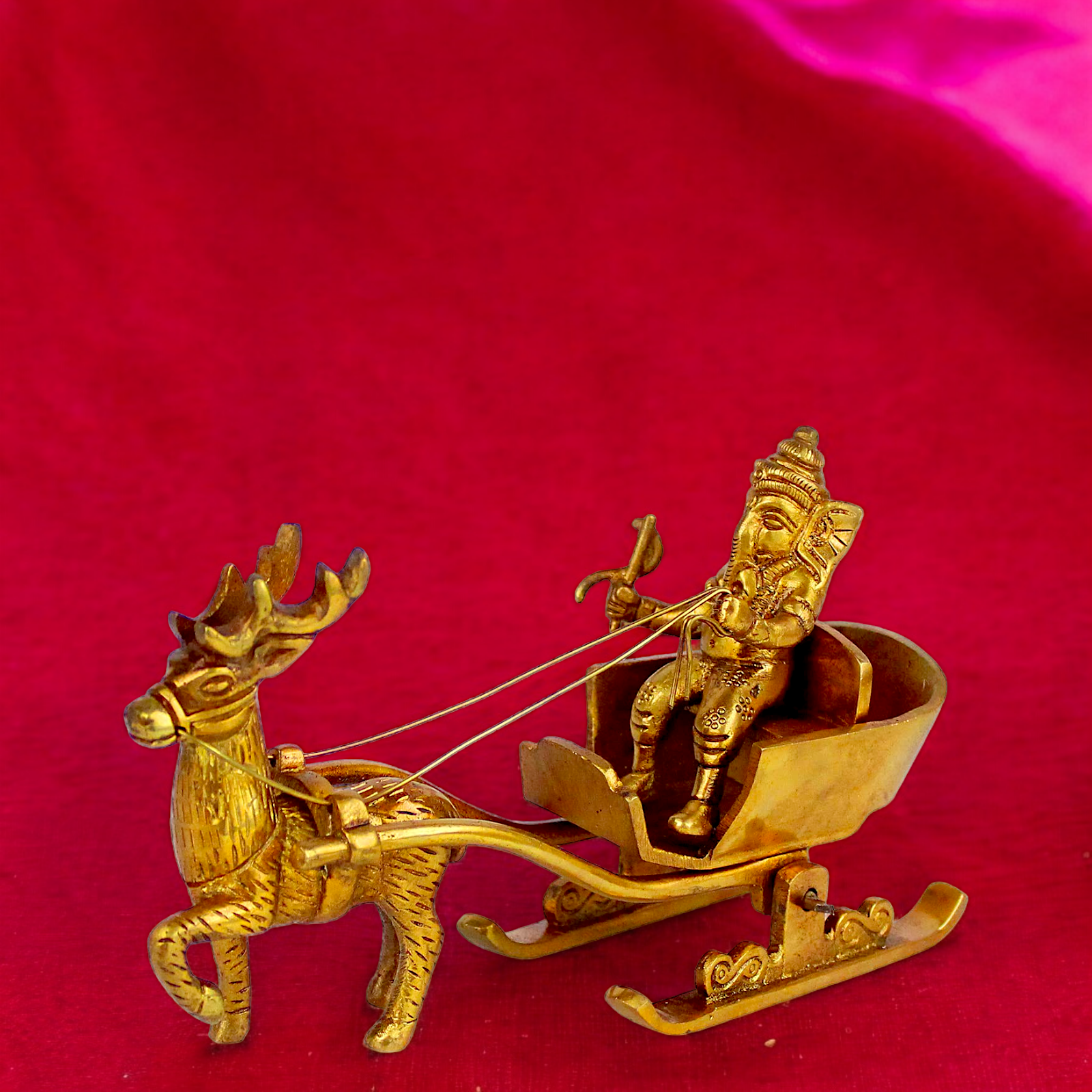 Solid Brass Ganesh Sitting deer Rath idol - 7 inches Nikuressence