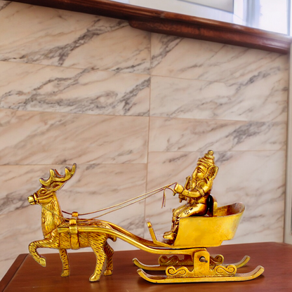 Solid Brass Ganesh Sitting deer Rath idol - 7 inches Nikuressence