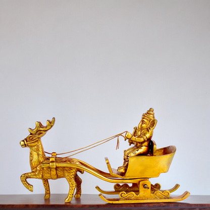 Solid Brass Ganesh Sitting deer Rath idol - 7 inches Nikuressence