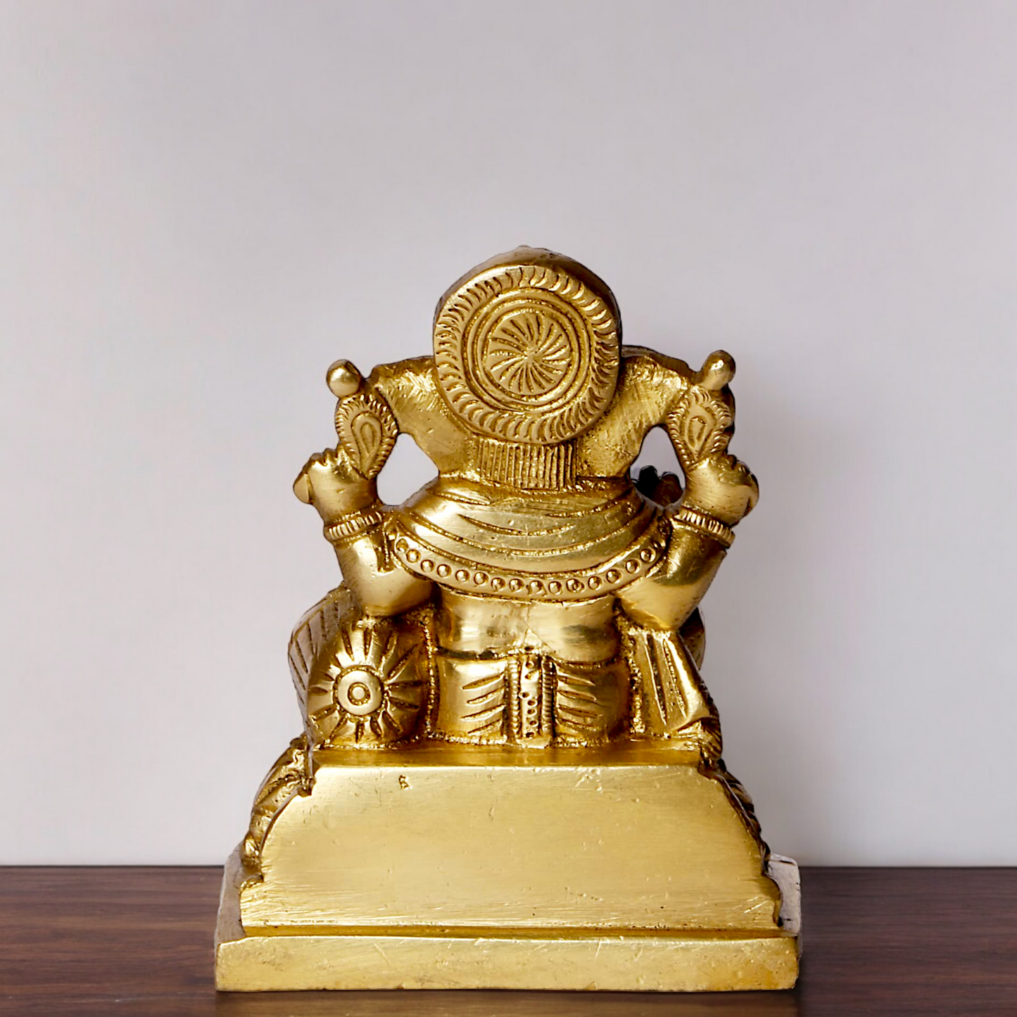 Lord Ganesh Sitting on Singhasan with Blessing Solid brass statue - 4 inches Nikuressence