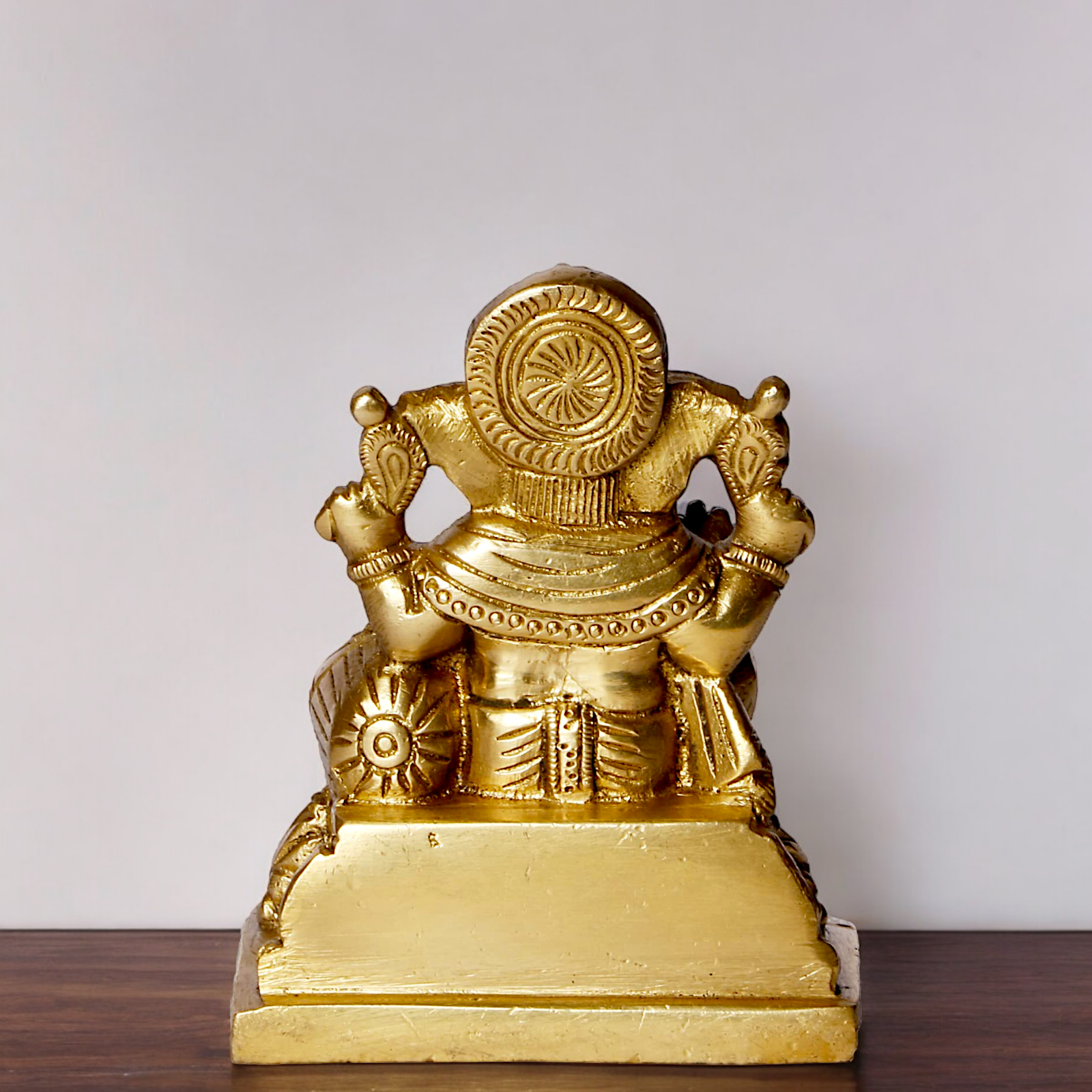 Lord Ganesh Sitting on Singhasan with Blessing Solid brass statue - 4 inches Nikuressence