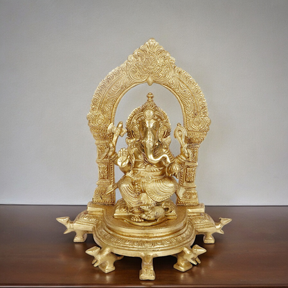 Large Ganesha Ganpati Sitting with Blessing Solid brass idol - 11 inches Nikuressence