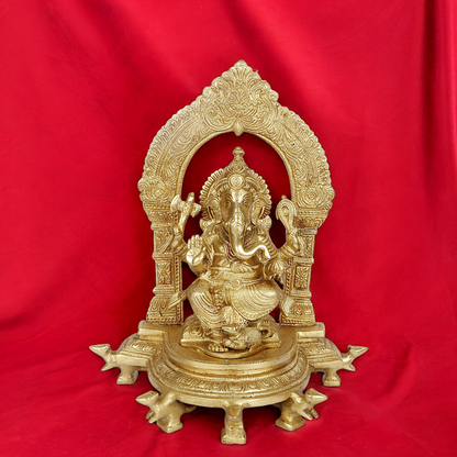 Large Ganesha Ganpati Sitting with Blessing Solid brass idol - 11 inches Nikuressence