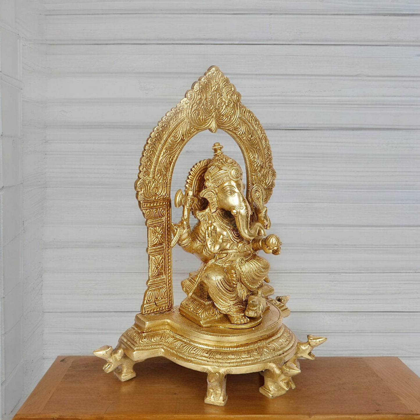 Large Ganesha Ganpati Sitting with Blessing Solid brass idol - 11 inches Nikuressence