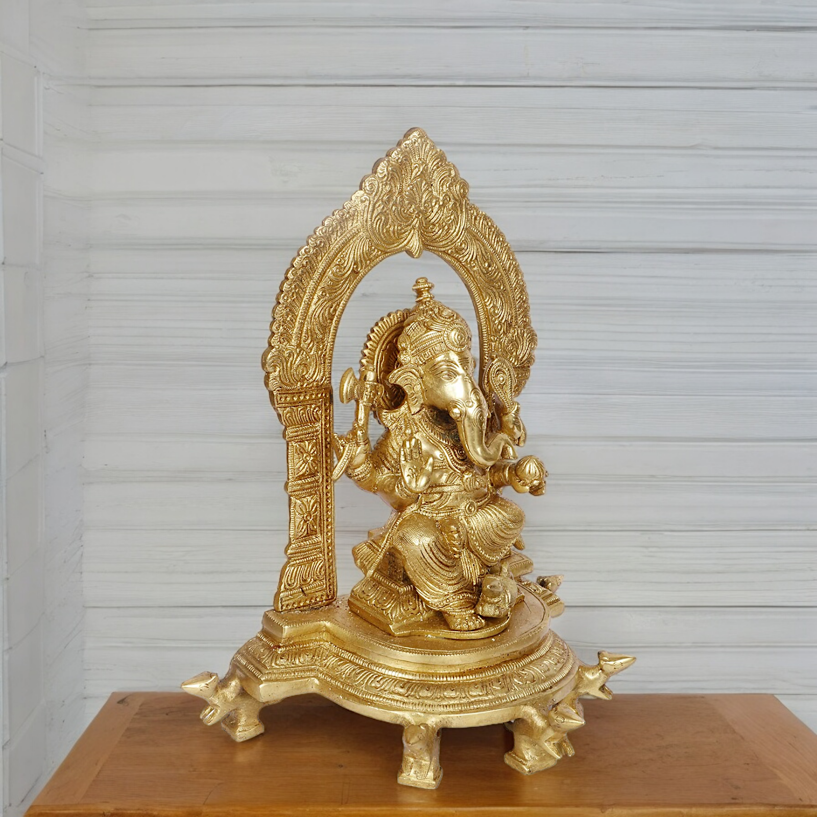 Large Ganesha Ganpati Sitting with Blessing Solid brass idol - 11 inches Nikuressence