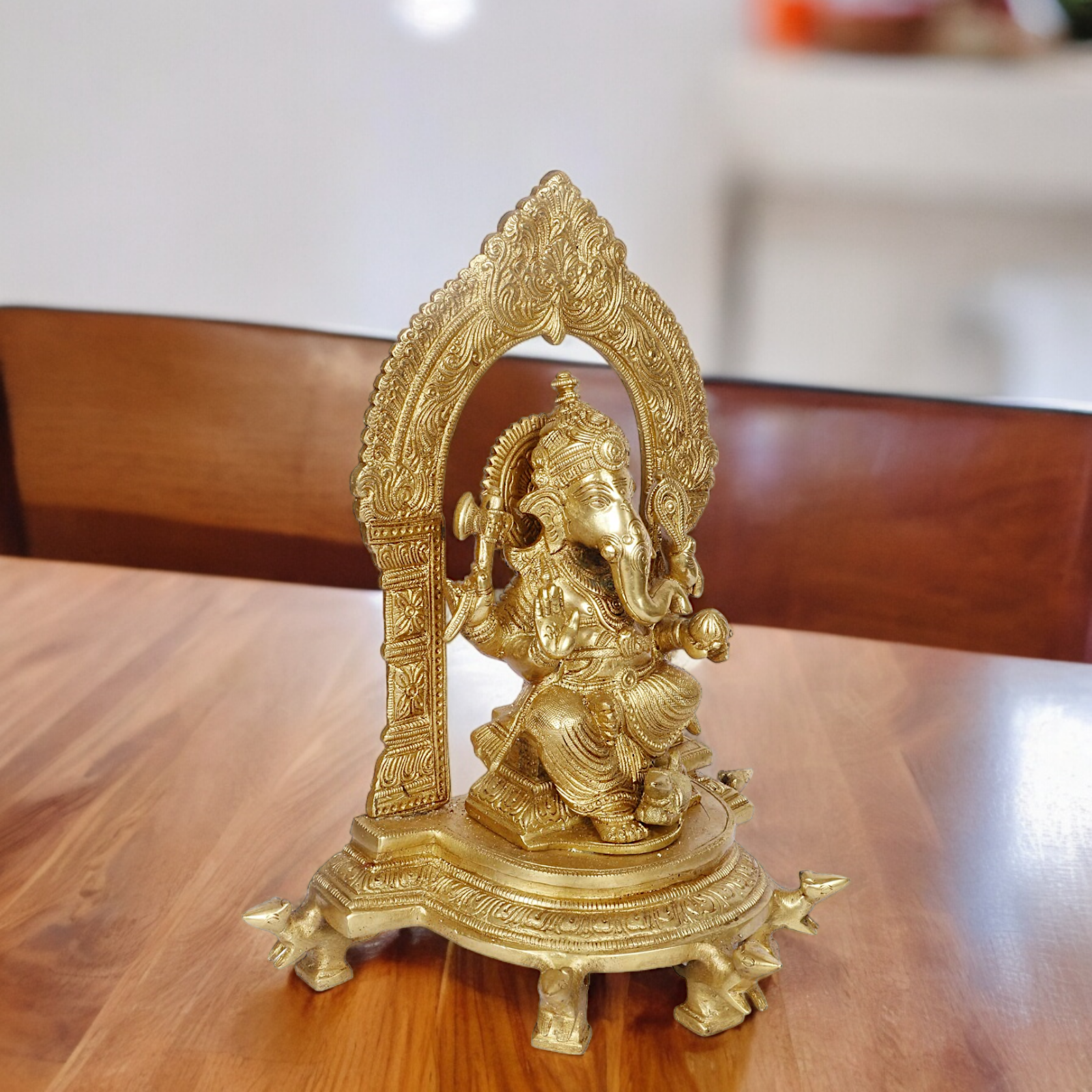 Large Ganesha Ganpati Sitting with Blessing Solid brass idol - 11 inches Nikuressence