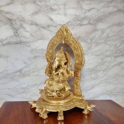 Large Ganesha Ganpati Sitting with Blessing Solid brass idol - 11 inches Nikuressence