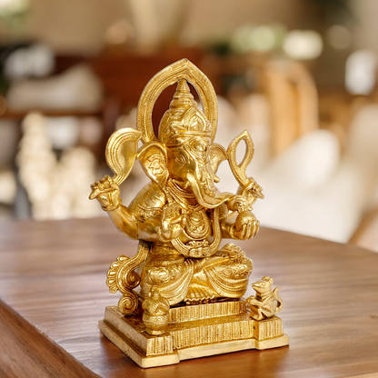 Solid Brass Ganesh Ganpati with Blessing idol - 10 inches Nikuressence