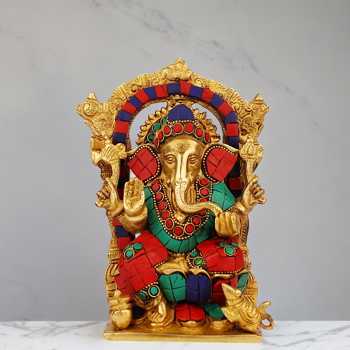 Shop Ganesha Ganpati with Blessing Brass Stone Work idol - 7.5 inches Nikuressence