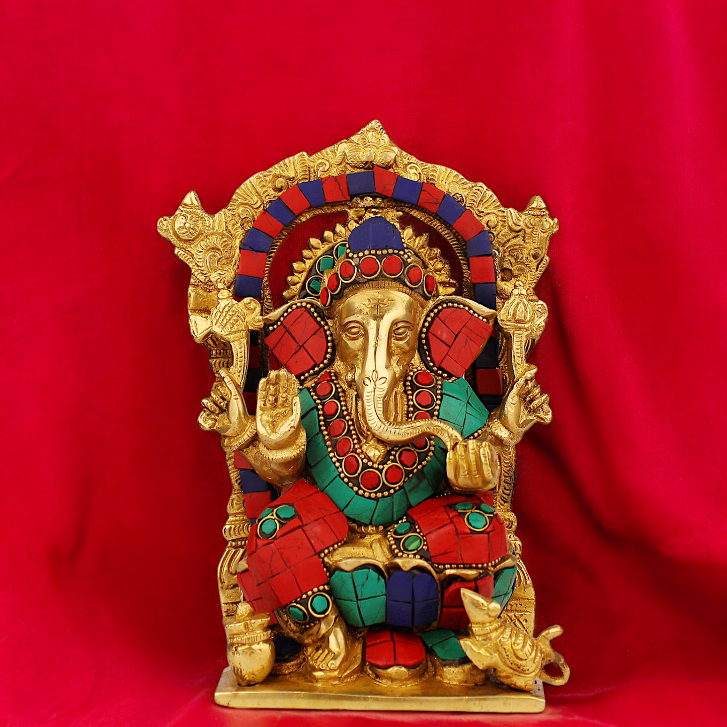 Shop Ganesha Ganpati with Blessing Brass Stone Work idol - 7.5 inches Nikuressence