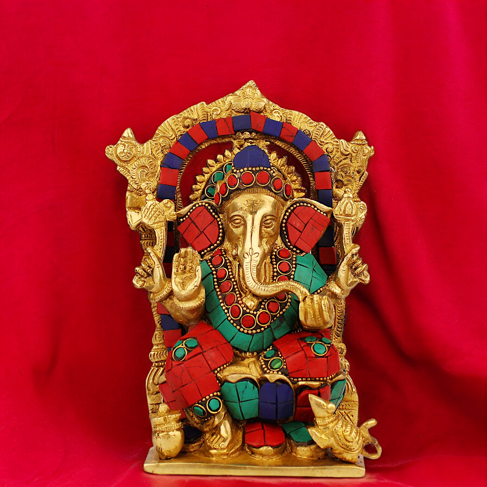 Shop Ganesha Ganpati with Blessing Brass Stone Work idol - 7.5 inches Nikuressence