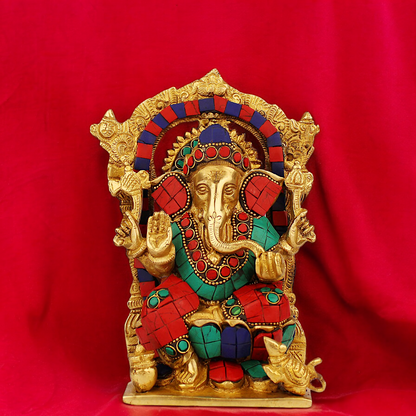 Shop Ganesha Ganpati with Blessing Brass Stone Work idol - 7.5 inches Nikuressence
