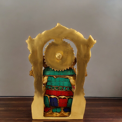 Shop Ganesha Ganpati with Blessing Brass Stone Work idol - 7.5 inches Nikuressence