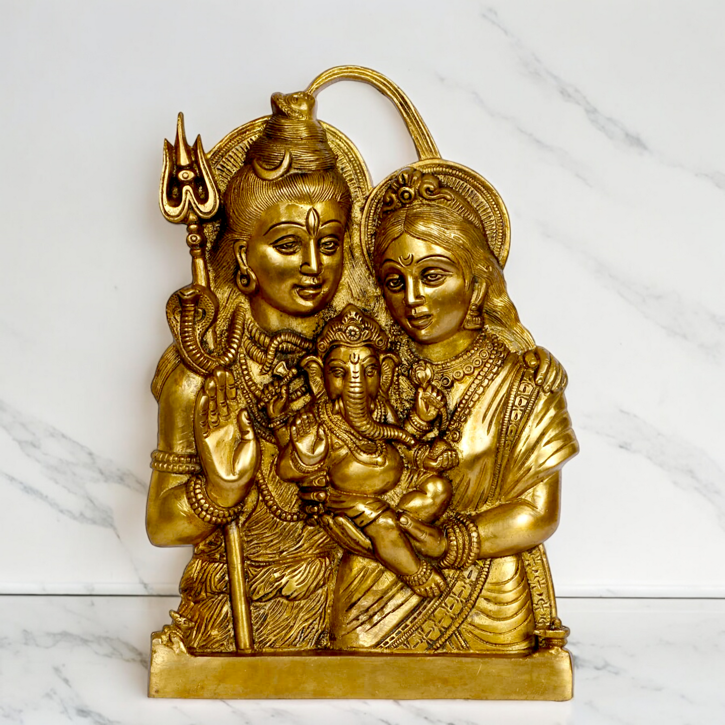 Buy Shiva Parvati with Ganesh solid Brass idol wall hanging - 11.5 inches Nikuressence