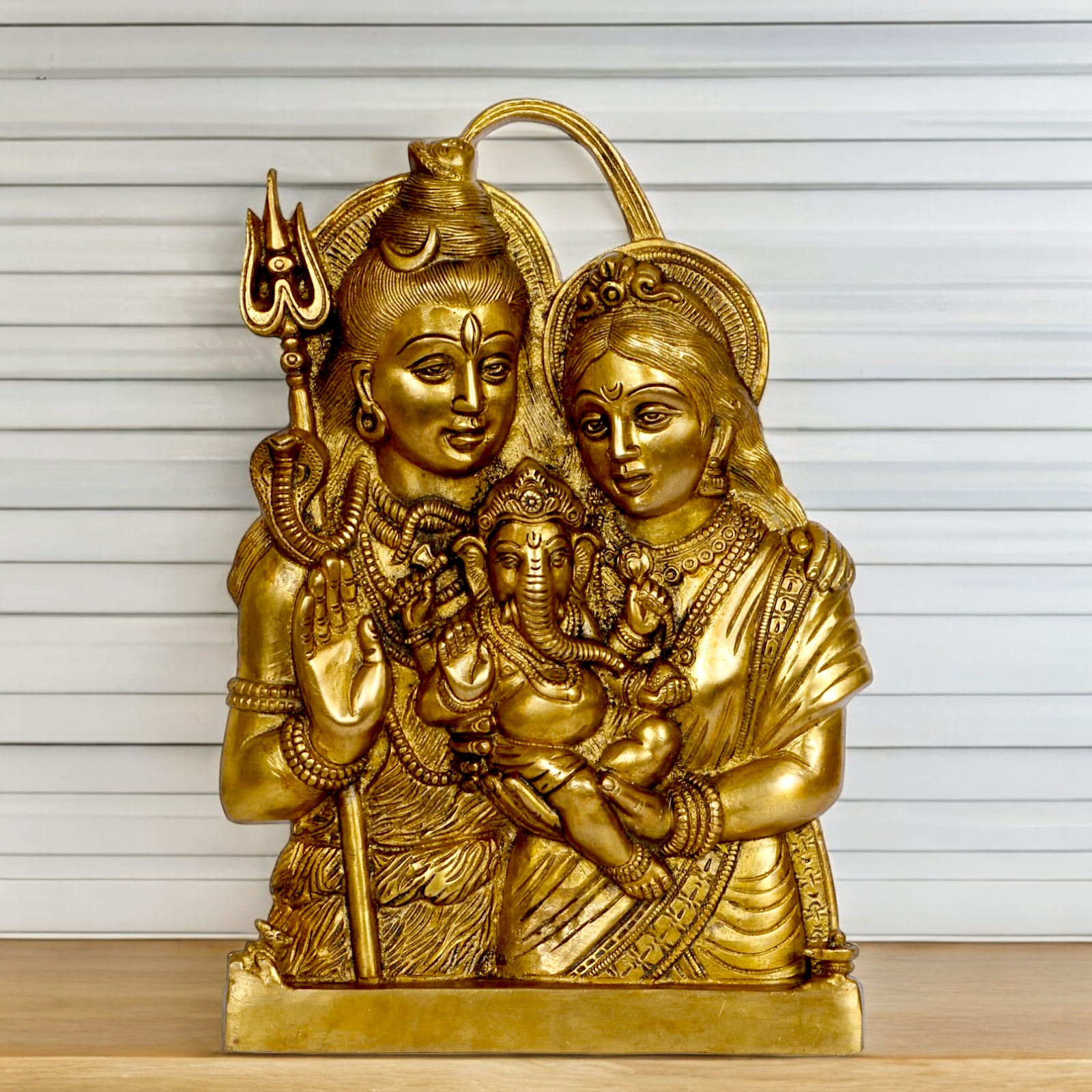 Buy Shiva Parvati with Ganesh solid Brass idol wall hanging - 11.5 inches Nikuressence