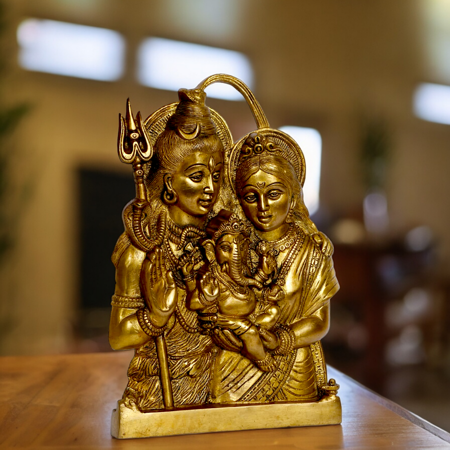 Buy Shiva Parvati with Ganesh solid Brass idol wall hanging - 11.5 inches Nikuressence