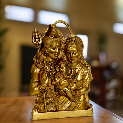 Buy Shiva Parvati with Ganesh solid Brass idol wall hanging - 11.5 inches Nikuressence
