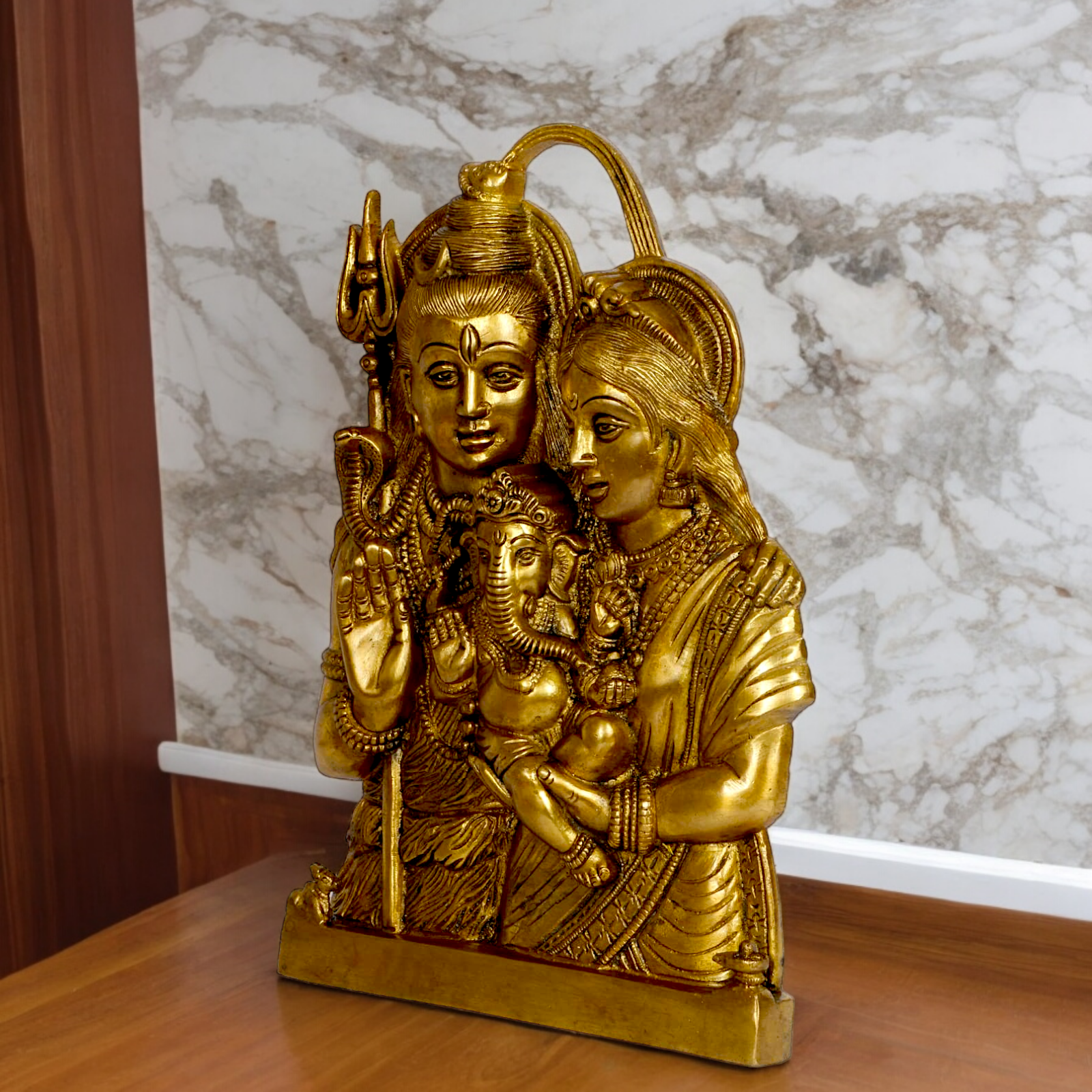 Buy Shiva Parvati with Ganesh solid Brass idol wall hanging - 11.5 inches Nikuressence
