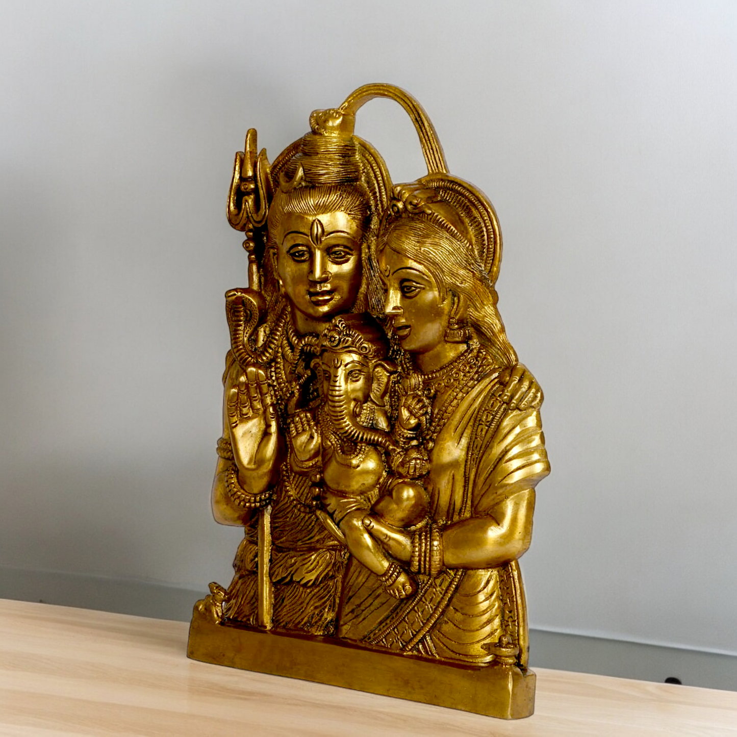 Buy Shiva Parvati with Ganesh solid Brass idol wall hanging - 11.5 inches Nikuressence