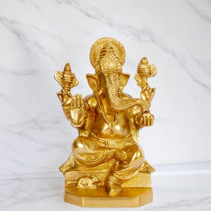 Large Ganesha Vinayaka Solid brass idol - 8 inches Nikuressence