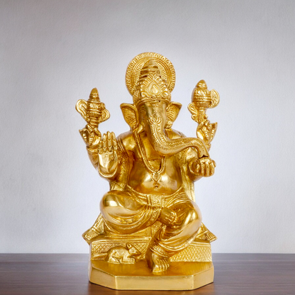 Large Ganesha Vinayaka Solid brass idol - 8 inches Nikuressence