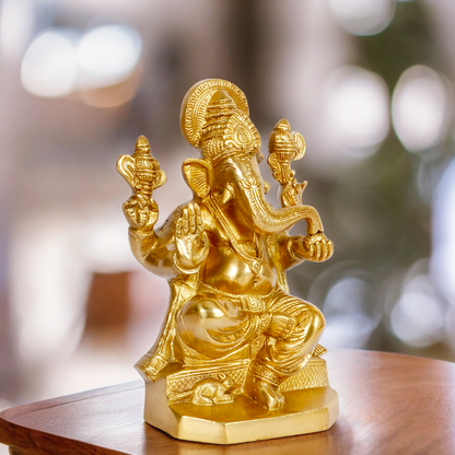 Large Ganesha Vinayaka Solid brass idol - 8 inches Nikuressence