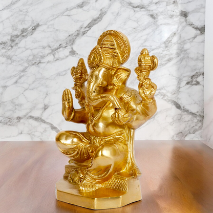 Large Ganesha Vinayaka Solid brass idol - 8 inches Nikuressence