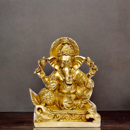 Solid Brass Ganpati Ganesha idol - 5.5 inches Nikuressence