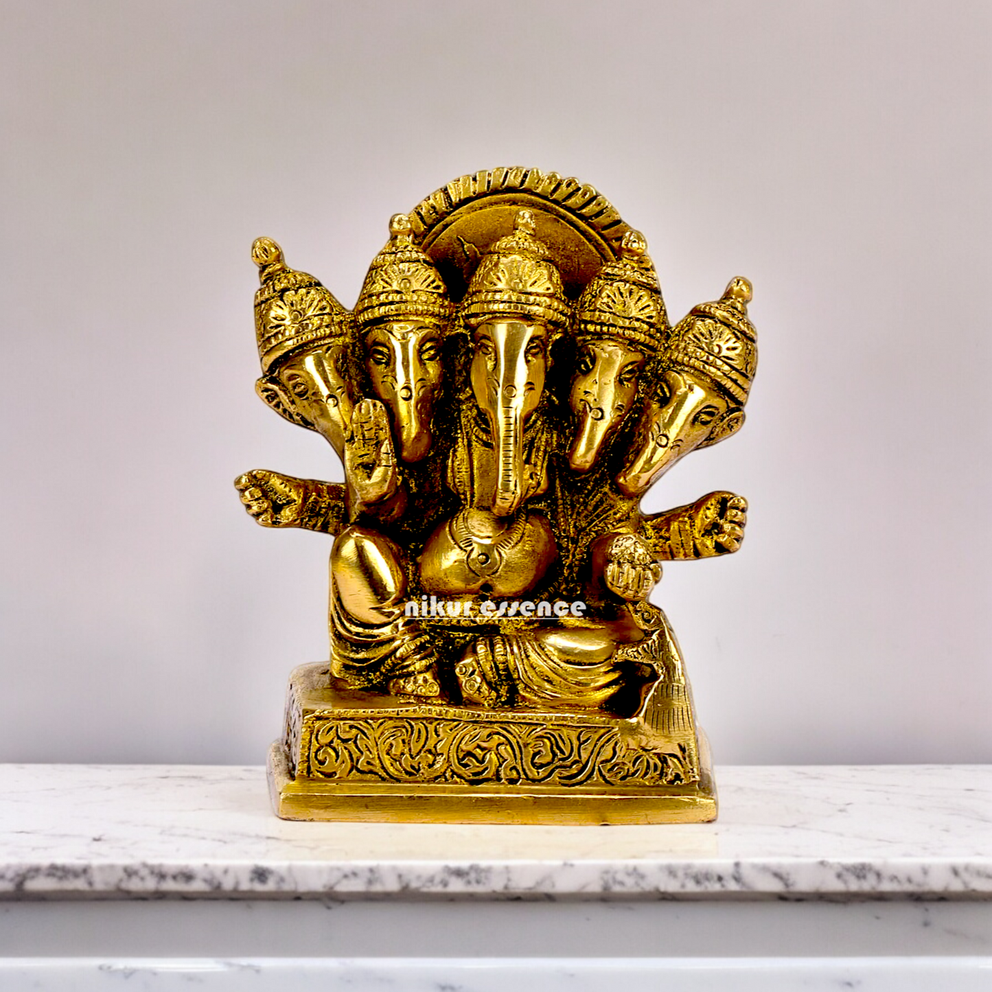Lord Ganesha Ganpati panchmukhi Brass statue - 4.5 inches Nikuressence