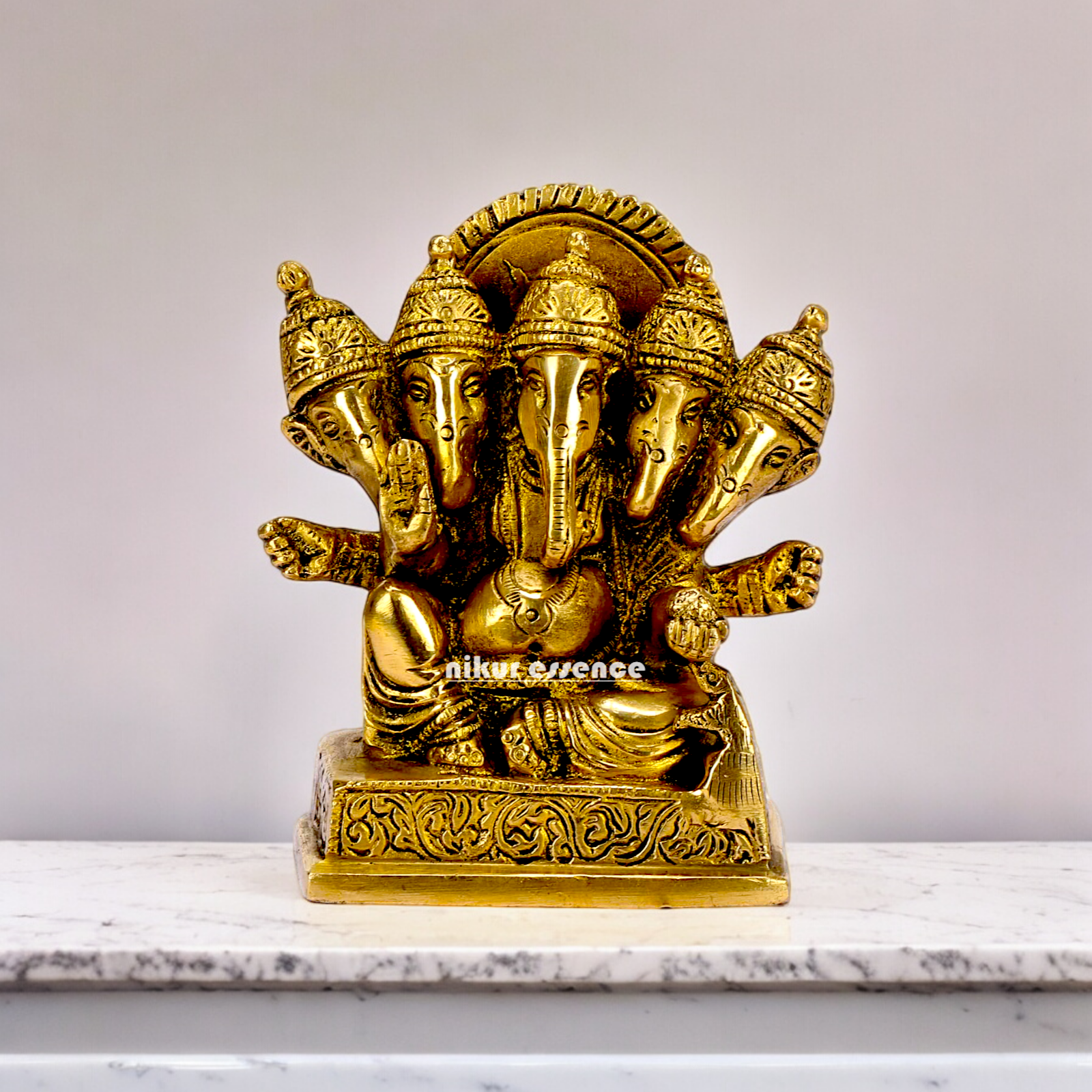 Lord Ganesha Ganpati panchmukhi Brass statue - 4.5 inches Nikuressence