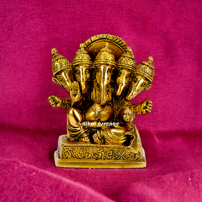 Lord Ganesha Ganpati panchmukhi Brass statue - 4.5 inches Nikuressence