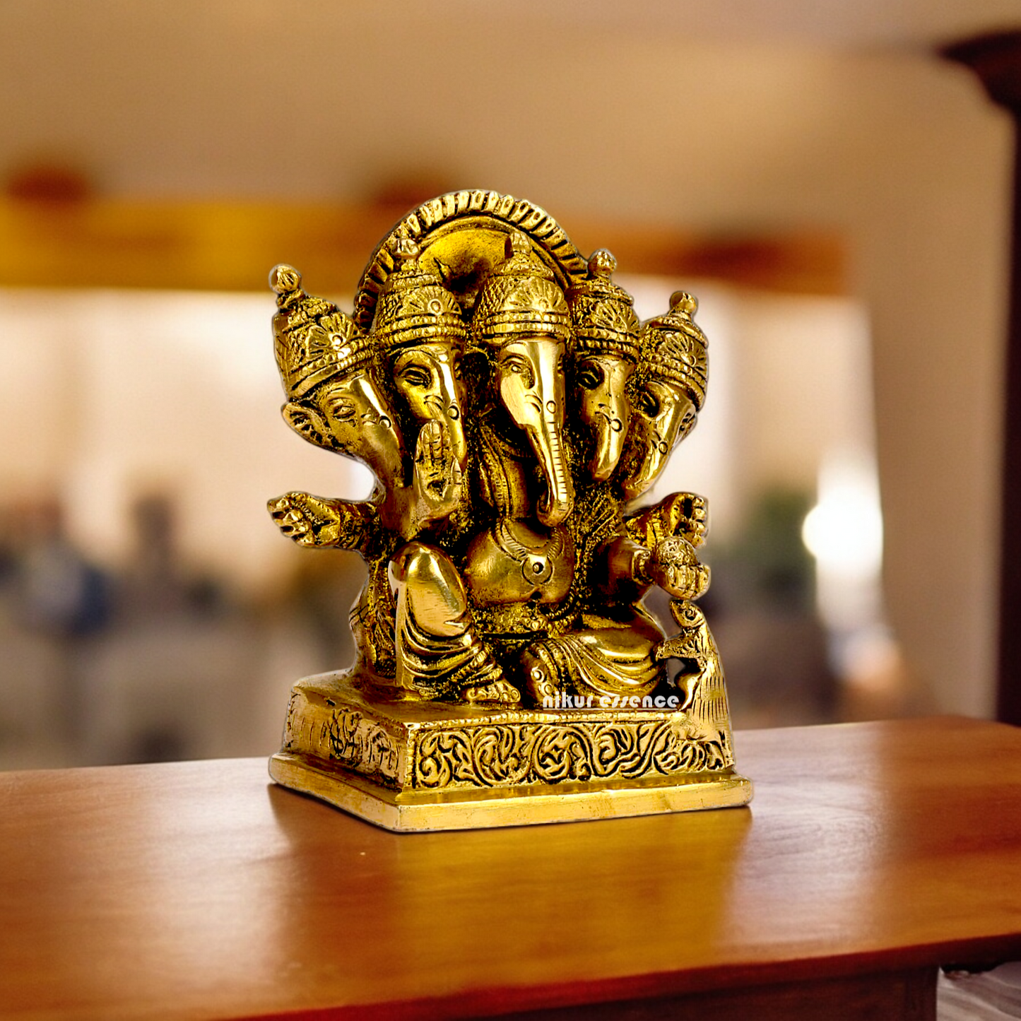 Lord Ganesha Ganpati panchmukhi Brass statue - 4.5 inches Nikuressence
