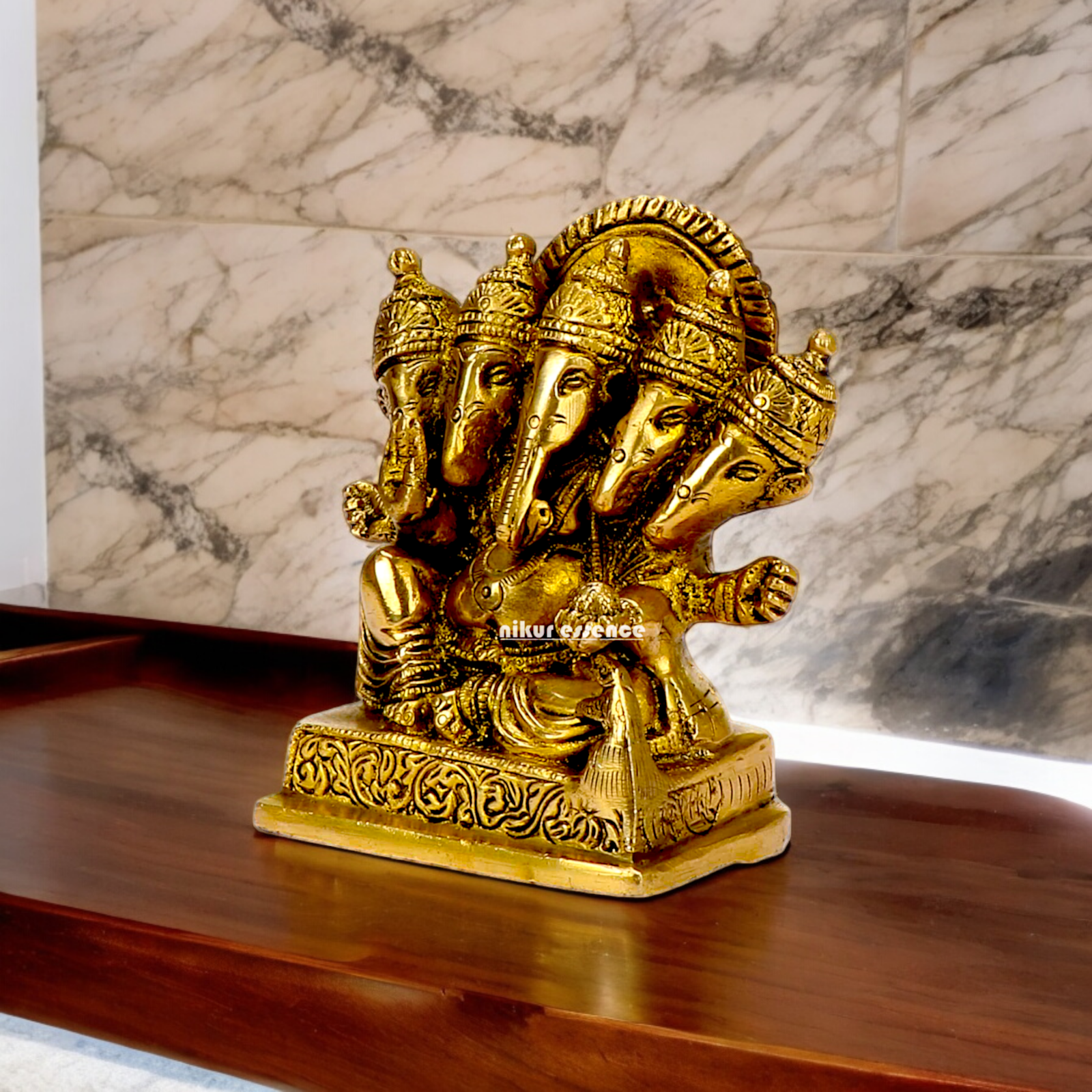 Lord Ganesha Ganpati panchmukhi Brass statue - 4.5 inches Nikuressence