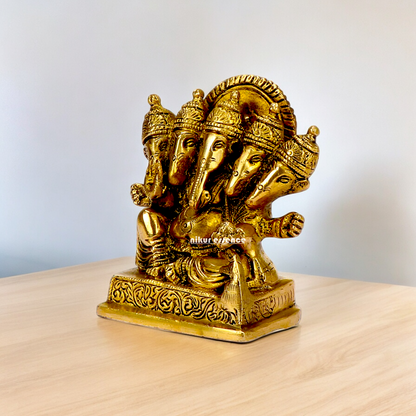 Lord Ganesha Ganpati panchmukhi Brass statue - 4.5 inches Nikuressence