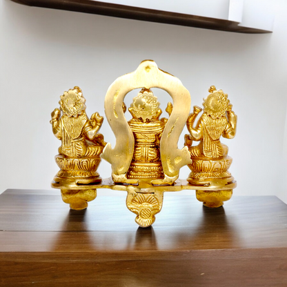 Goddess Lakshmi Ganesh Saraswati Sitting Solid brass idol - 6.5 inches Nikuressence