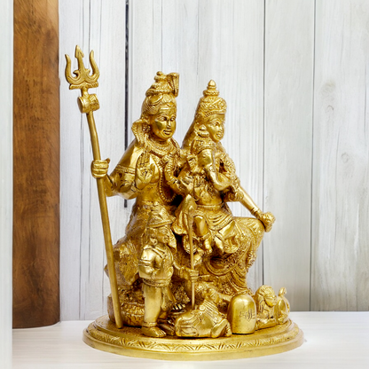 Solid Brass Shiva Parivar shiv family idol - 9 inches Nikuressence