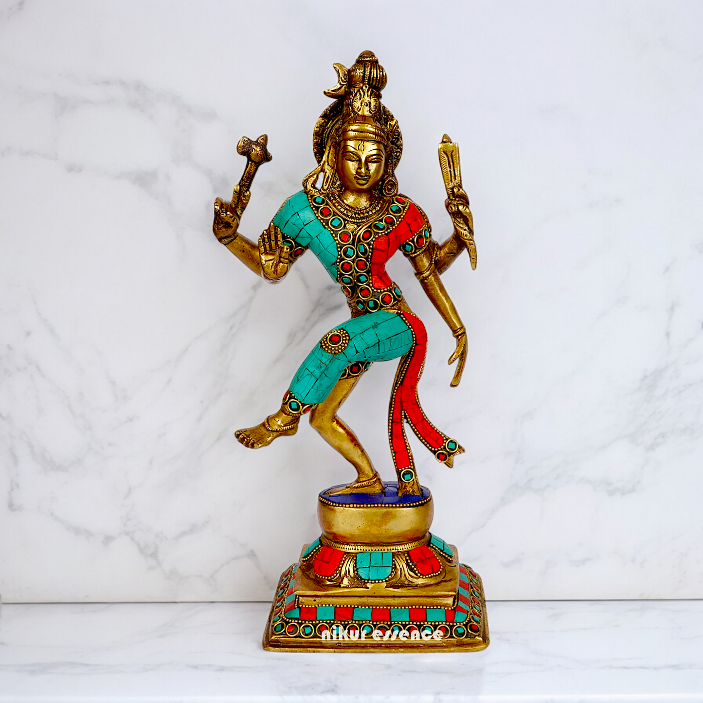 Large Ardhanarishvara Ardhnarishwar Brass with Stone work idol - 12 inches Nikuressence