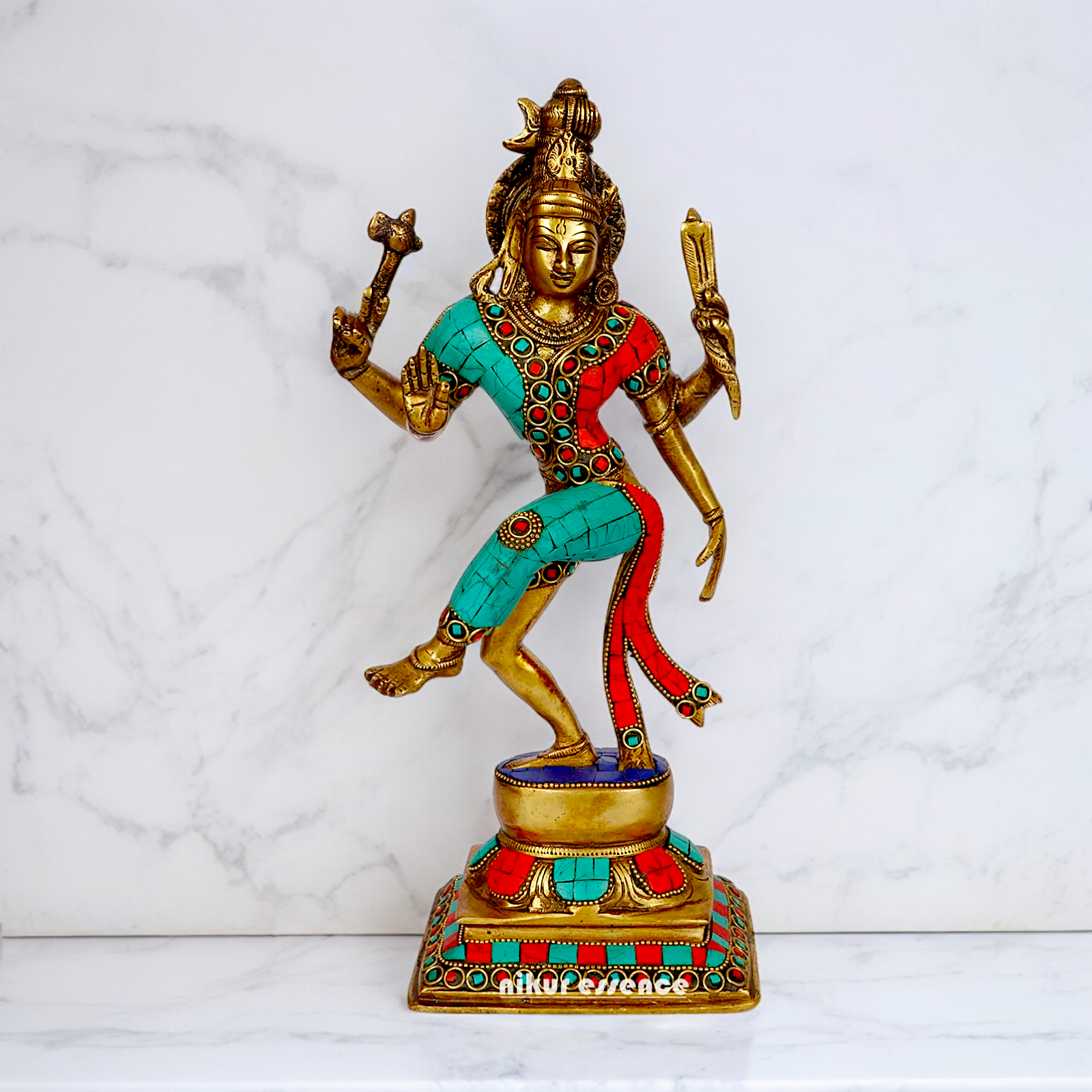 Large Ardhanarishvara Ardhnarishwar Brass with Stone work idol - 12 inches Nikuressence