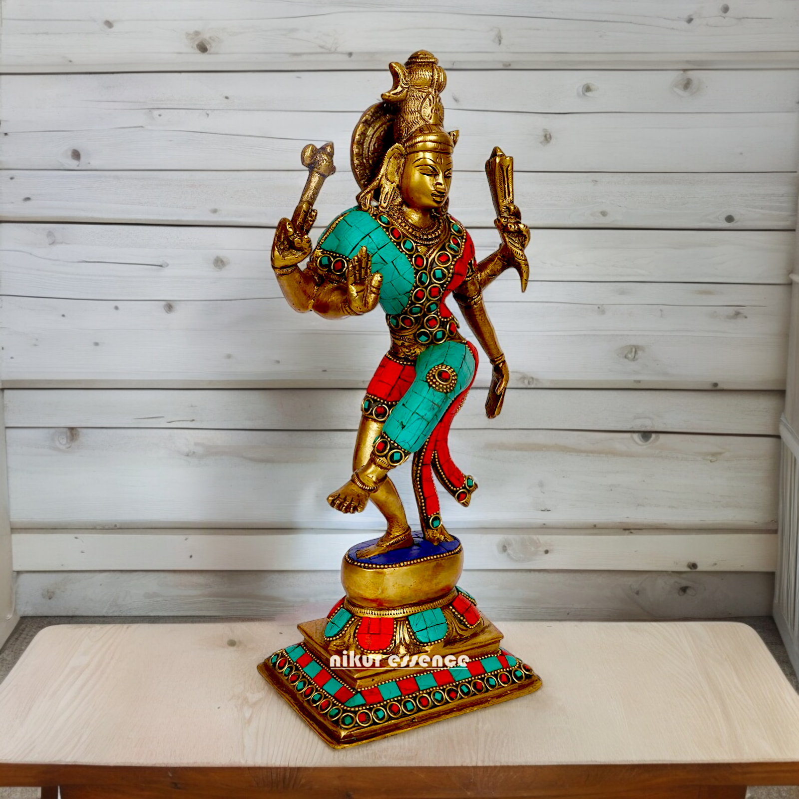 Large Ardhanarishvara Ardhnarishwar Brass with Stone work idol - 12 inches Nikuressence
