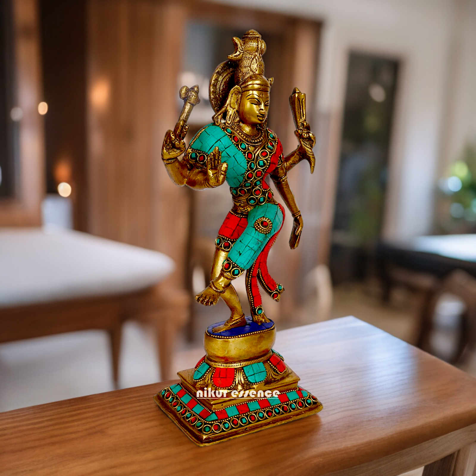 Large Ardhanarishvara Ardhnarishwar Brass with Stone work idol - 12 inches Nikuressence