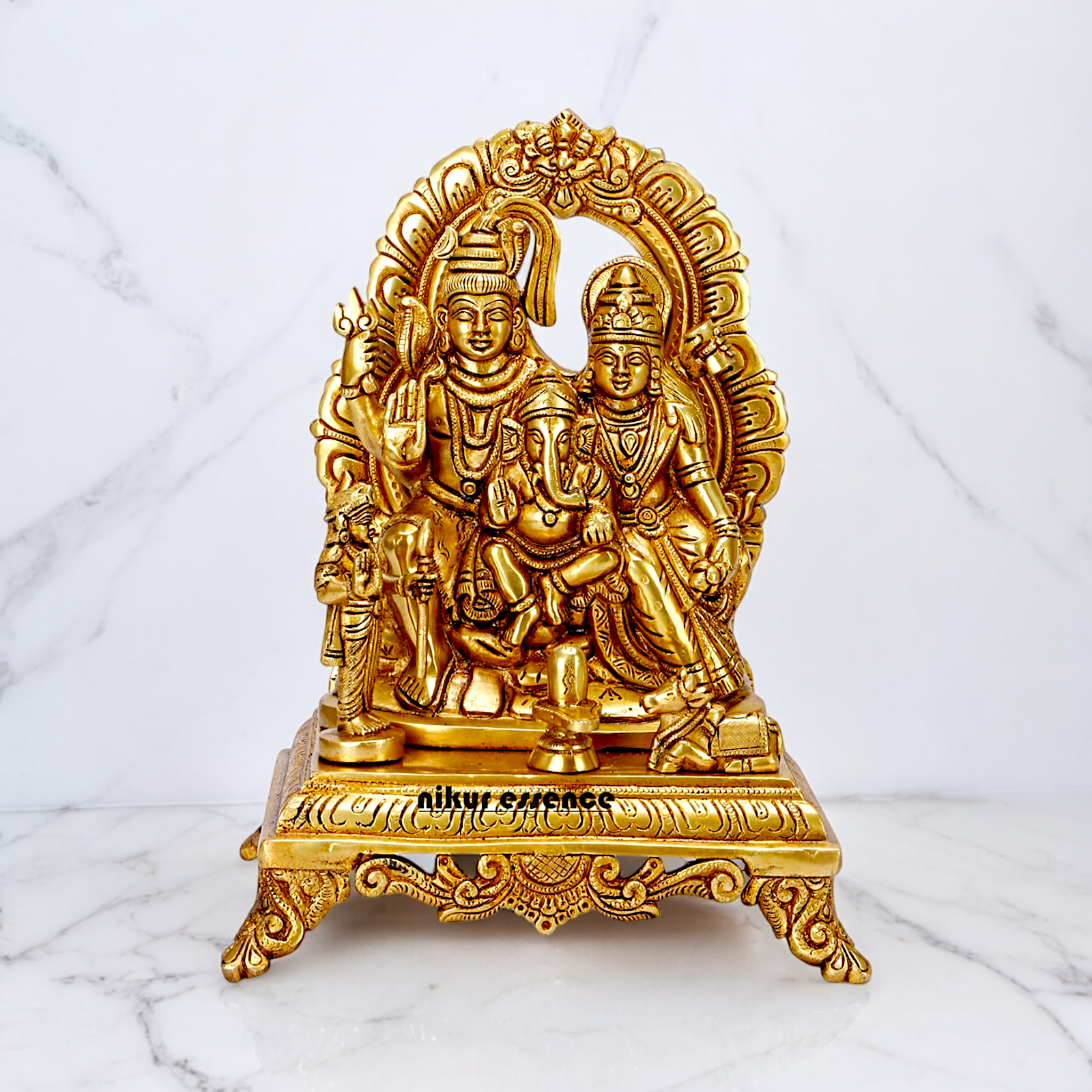 Solid Brass Shiva Parivar Shankar Bhagwan family idol - 12 inches Nikuressence