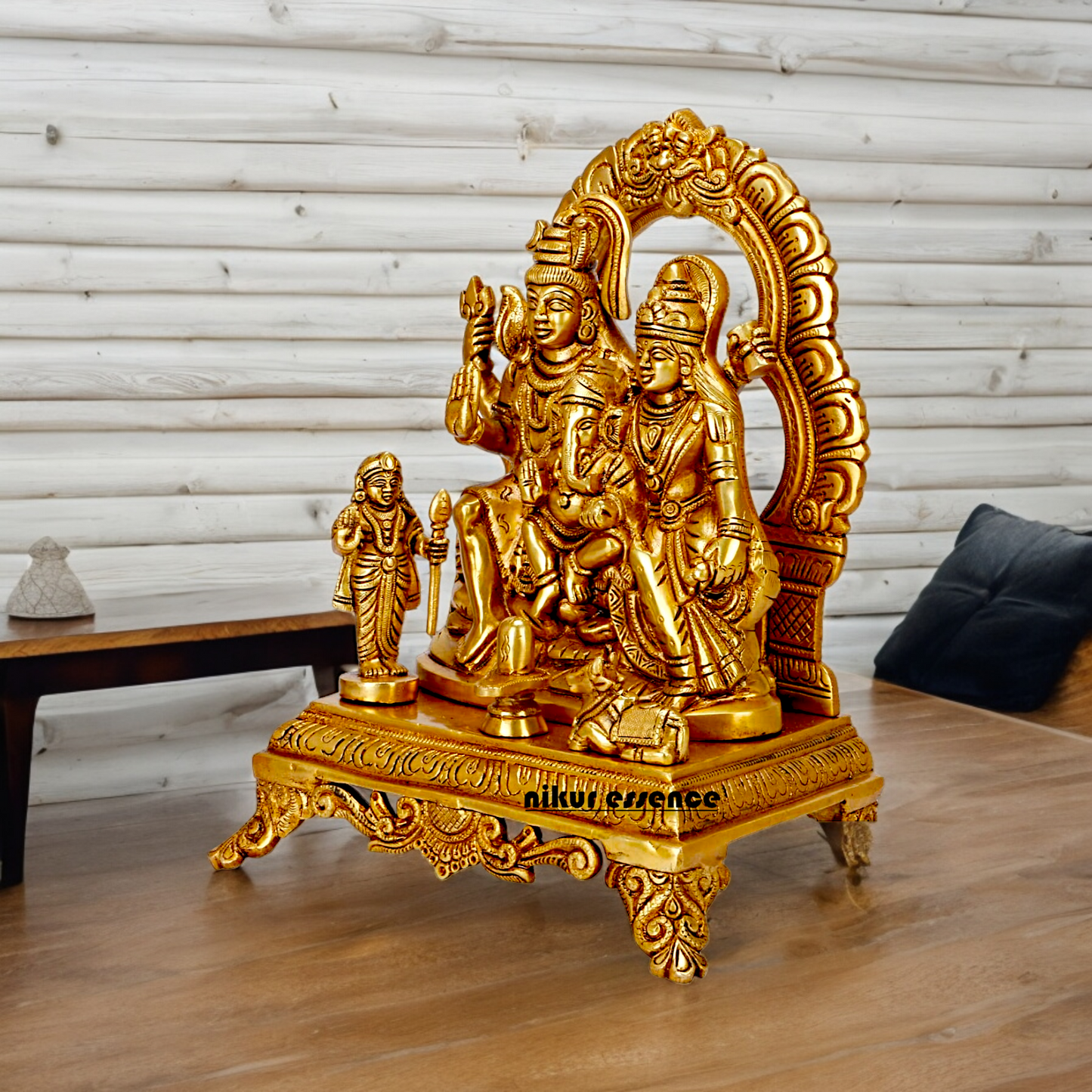 Solid Brass Shiva Parivar Shankar Bhagwan family idol - 12 inches Nikuressence