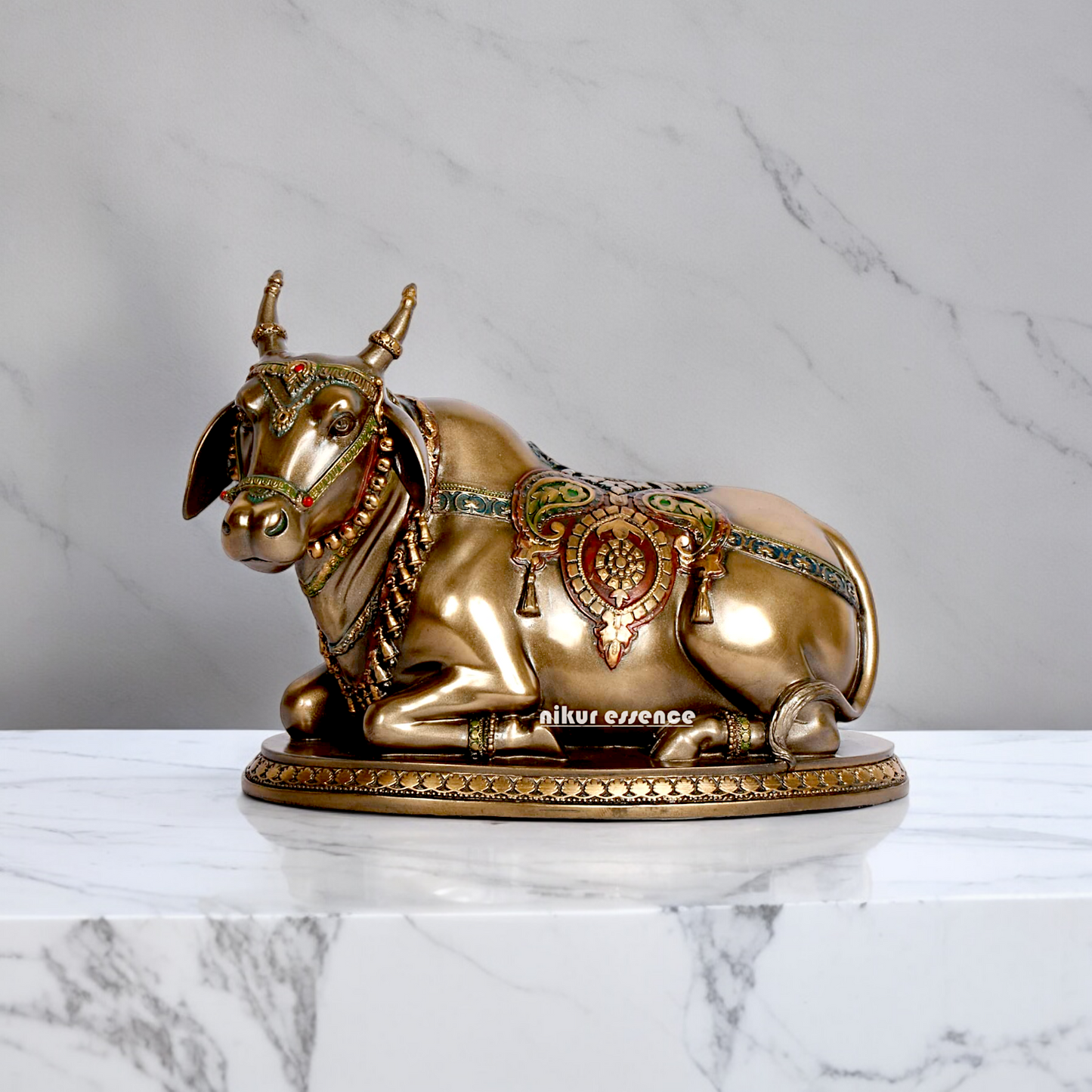 Bronze Shiv Nandi cow idol- 6.5 inches Nikuressence