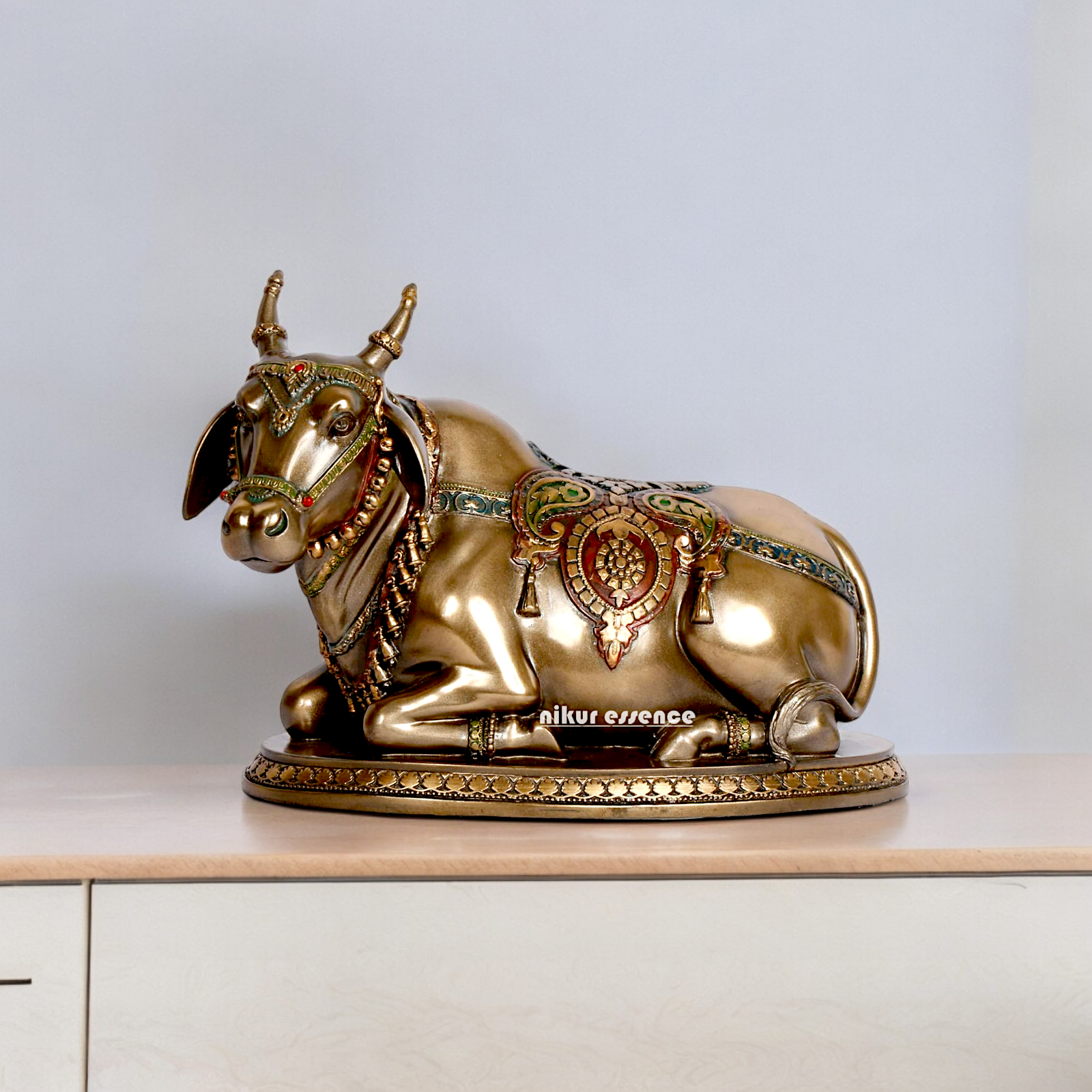 Bronze Shiv Nandi cow idol- 6.5 inches Nikuressence