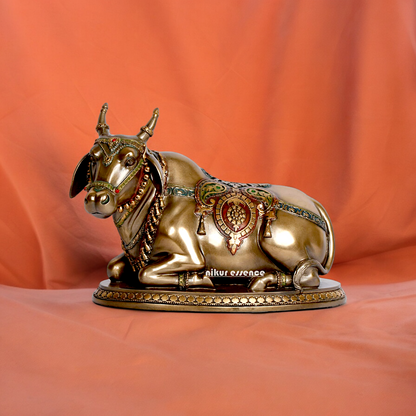 Bronze Shiv Nandi cow idol- 6.5 inches Nikuressence
